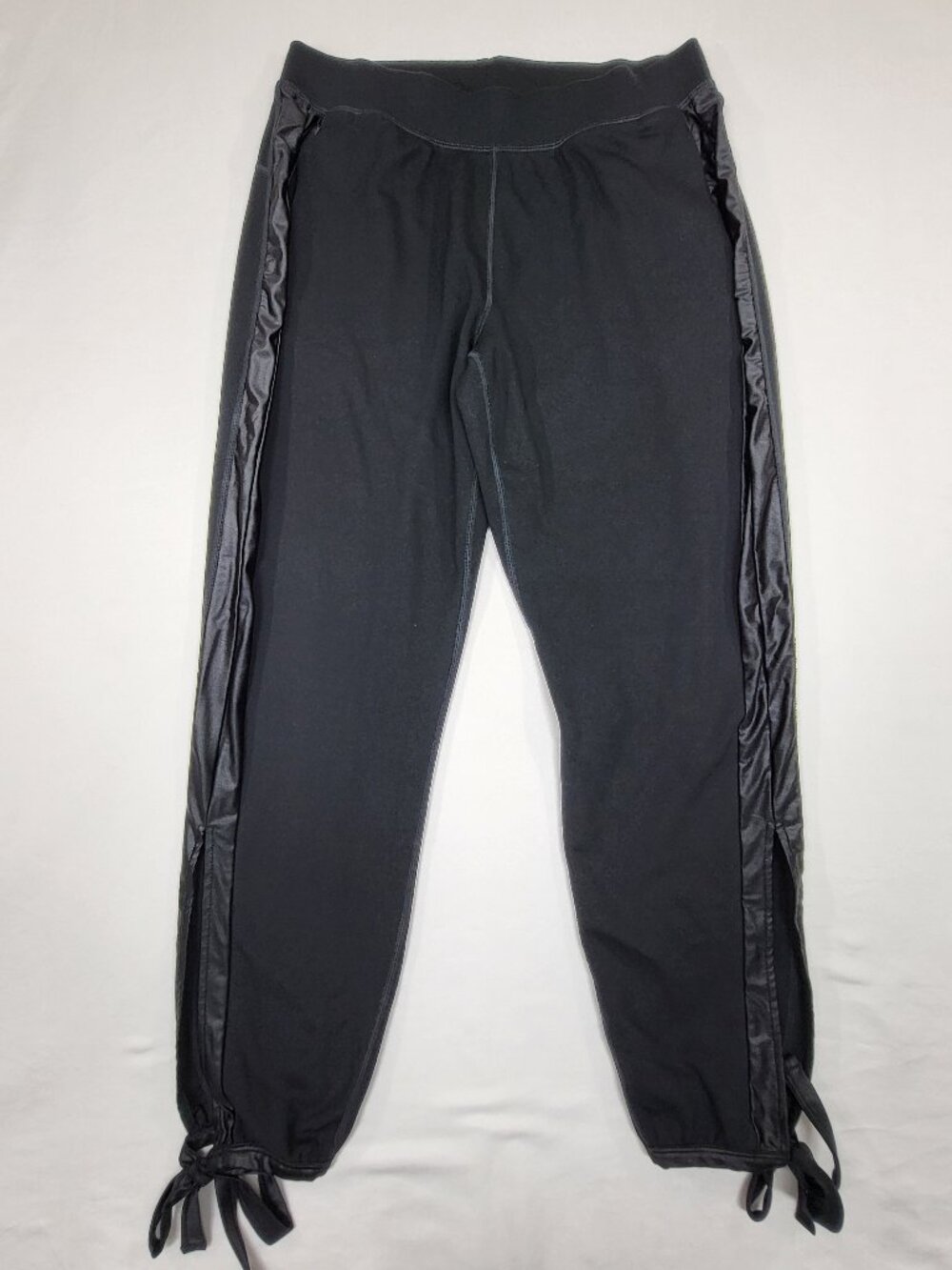 Fabletics Womens Size Small Black Satin Side Stripe Tie Hem Jogger Pants